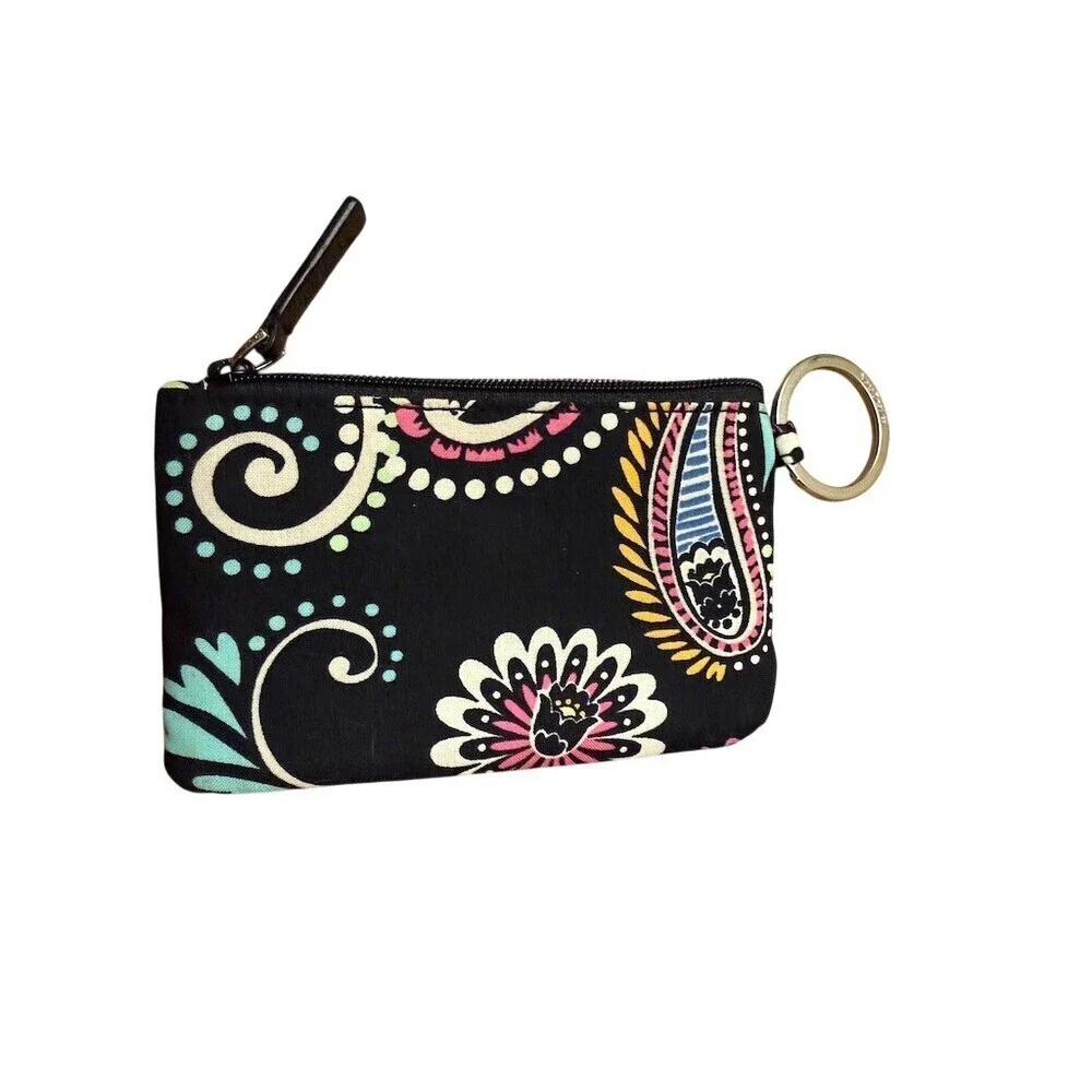 Vera Bradley Black Floral Paisley Zip ID Case Coin Purse
